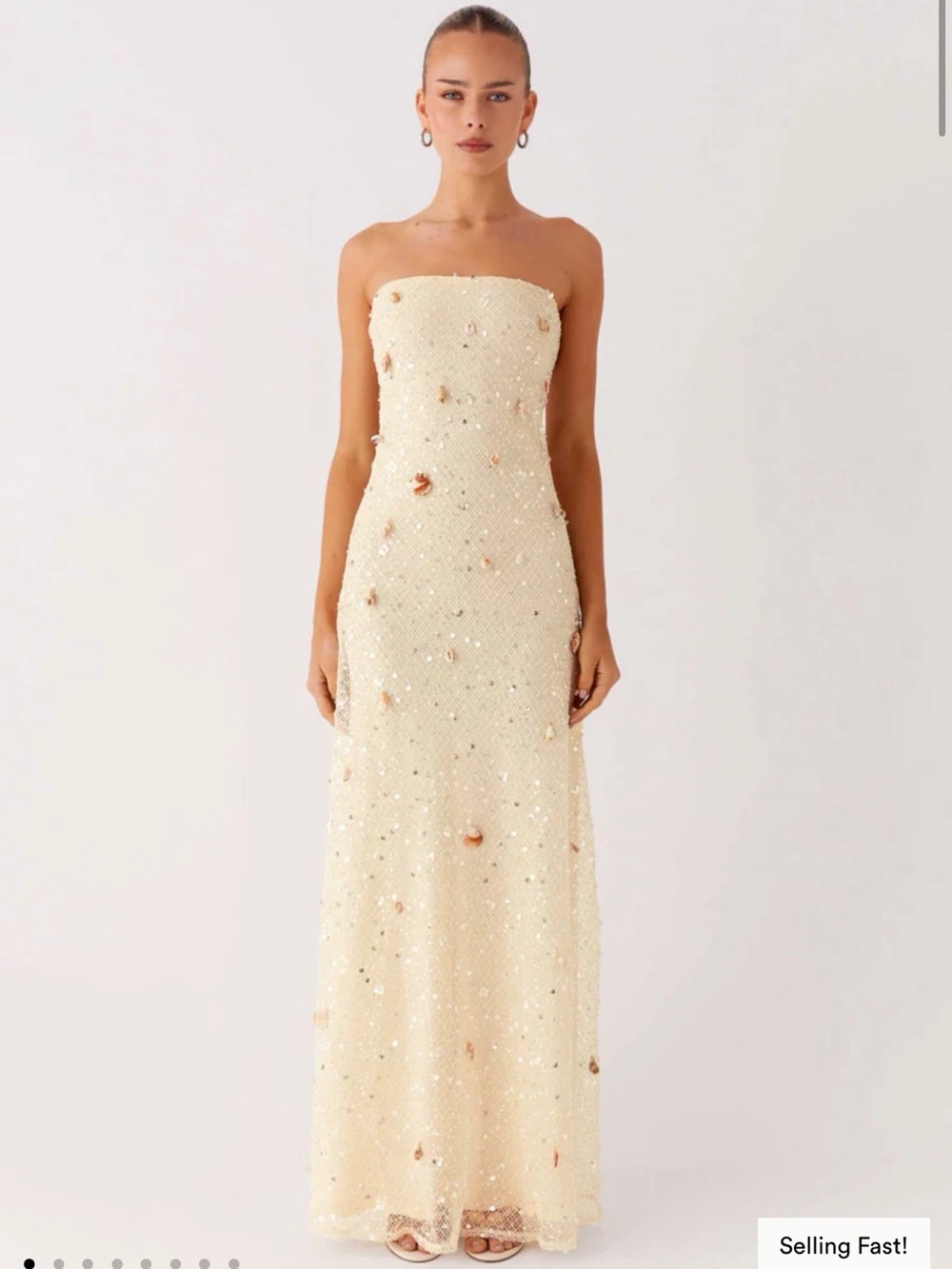 Peppermayo Cream Strapless Sequin Maxi Dress